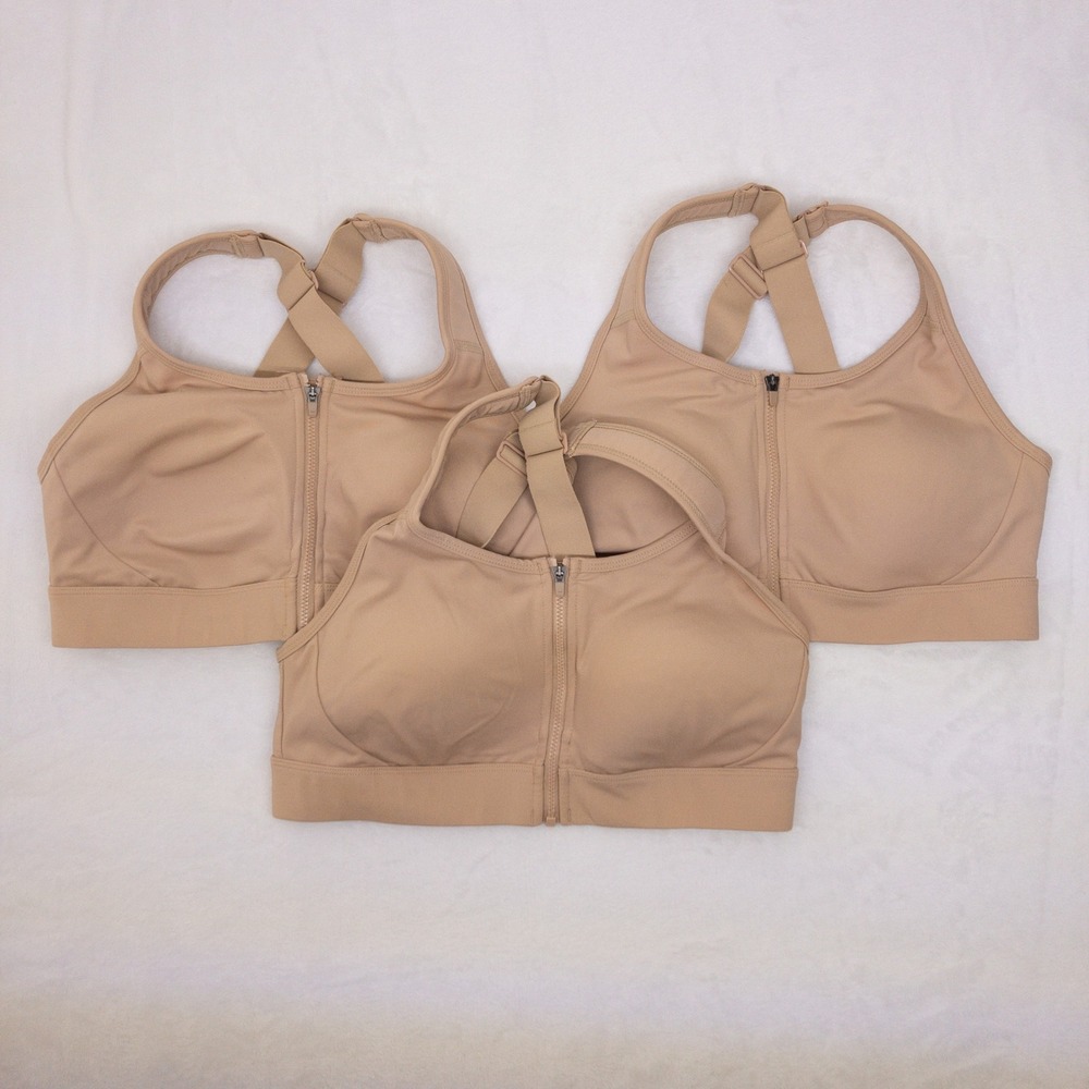 Duluth Trading Sports Bra Lot of 3 Womens Size 8 Tan Zip Front Hellrassiere